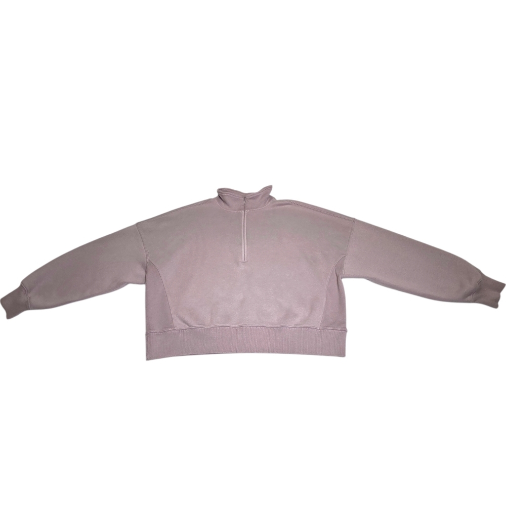 Abercrombie Sunday Half Zip Neutral Sweatshirt Taupe Gray Oversized A&F Max XL - Picture 3 of 13